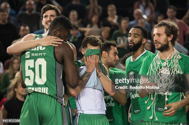 Scottie Wilbekin, #1 of Darussafaka Istanbul celebrates with teamates after the 7DAYS EuroCup Basketball Finals game two between Darussafaka Istanbul...