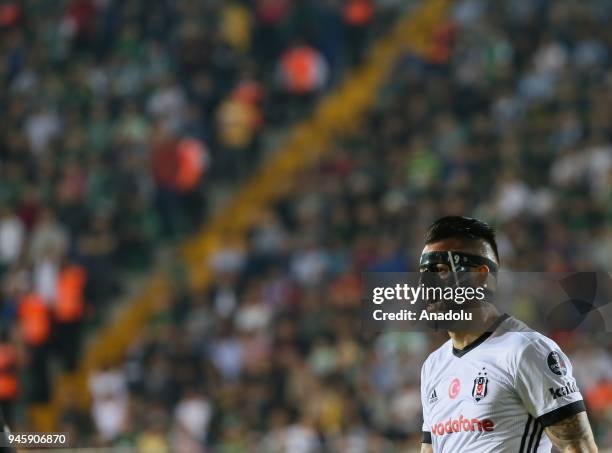 Alvaro Negredo of Besiktas gestures during the Turkish Super Lig soccer match between Teleset Mobilya Akhisarspor and Besiktas at Spor Toto Akhisar...