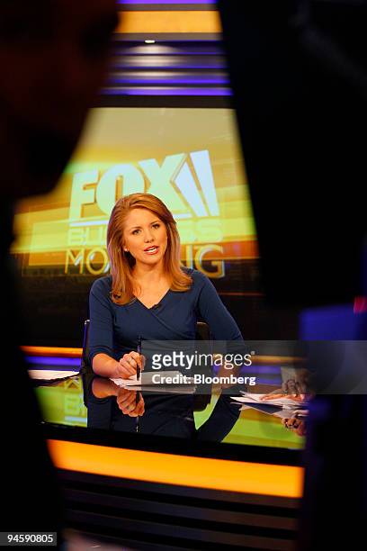 Anchor Jenna Lee speaks on-air during the debut of the Fox Business Network at the News Corp. Headquarters in New York, U.S., on Monday, Oct. 15,...