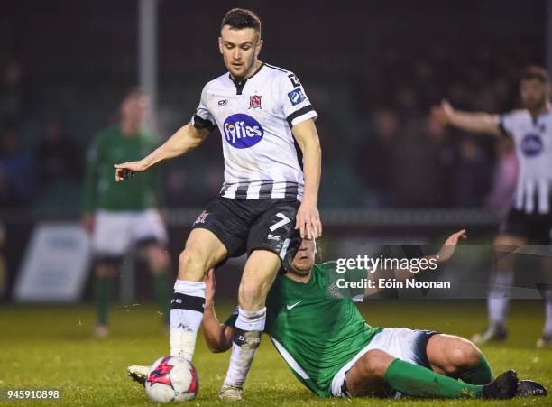 Wicklow , Ireland - 13 April 2018; Michael Duffy of Dundalk in action against Daniel McKenna of Bray Wanderers during the SSE Airtricity League...