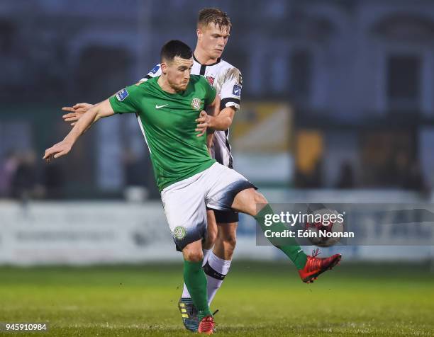 Wicklow , Ireland - 13 April 2018; Aaron Greene of Bray Wanderers in action against Daniel Cleary of Dundalk during the SSE Airtricity League Premier...