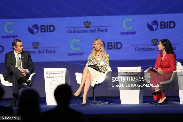 Ivanka Trump , advisor to US President Donald Trump, delivers a speech nexto to Ray W. Washburne , President & CEO, Overseas Private Investment...