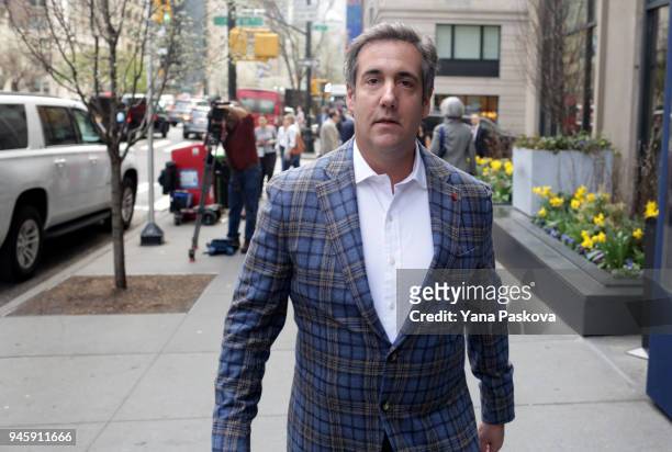 Michael Cohen, U.S. President Donald Trump's personal attorney, walks to the Loews Regency hotel on Park Ave on April 13, 2018 in New York City....