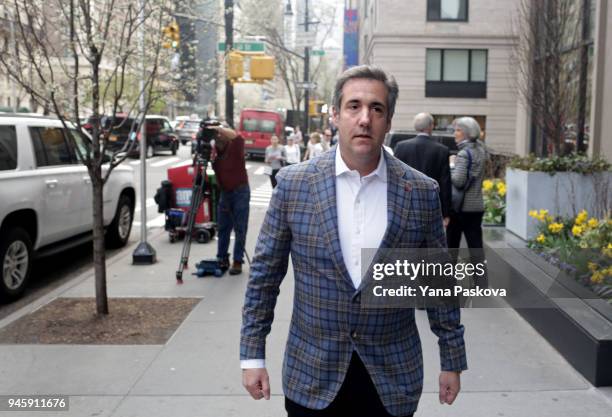 Michael Cohen, U.S. President Donald Trump's personal attorney, walks to the Loews Regency hotel on Park Ave on April 13, 2018 in New York City....