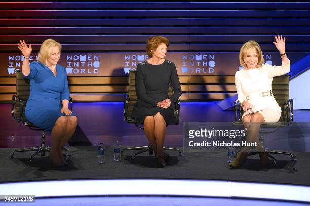 Senators Kirsten Gillibrand, Lisa Murkowski and journalist Andrea Mitchell speak on stage at the 2018 Women In The World Summit at Lincoln Center on...