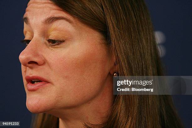 Melinda French Gates, co-chair of the Bill & Melinda Gates Foundation, speaks at a news conference during the World Economic Forum in Davos,...