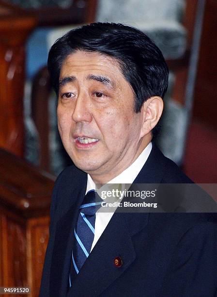 Shinzo Abe, prime minister of Japan, delivers his policy speech for the opening of the regular session at the House of Representatives in Tokyo, on...