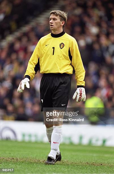 Geert De Vlieger of Belgium in action during the World Cup 2002 Group Six Qualifying match against Scotland played at Hampden Park, in Glasgow,...