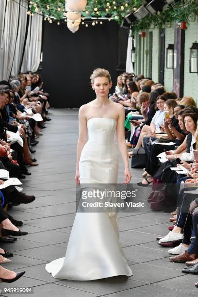 Model walks the runway at the Amsale Tribute Spring 2019 runway show at Gramercy Park Hotel on April 13, 2018 in New York City.