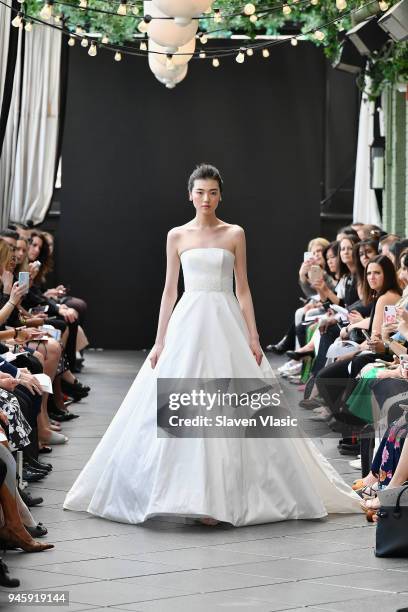 Model walks the runway at the Amsale Tribute Spring 2019 runway show at Gramercy Park Hotel on April 13, 2018 in New York City.