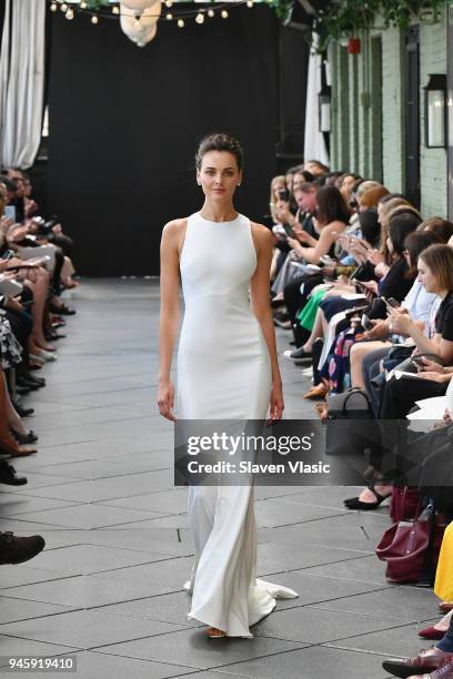 Model walks the runway at the Amsale Tribute Spring 2019 runway show at Gramercy Park Hotel on April 13, 2018 in New York City.