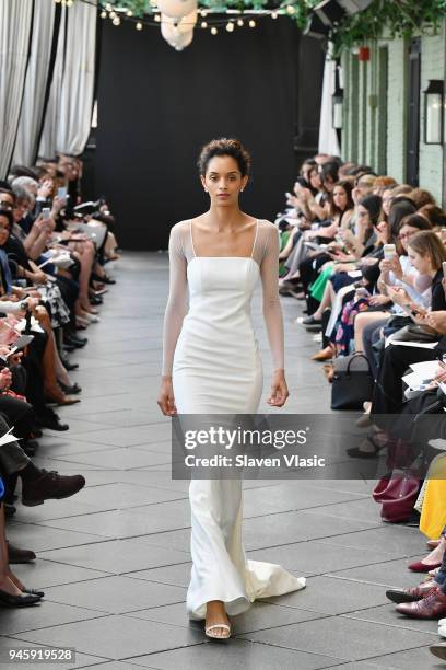 Model walks the runway at the Amsale Tribute Spring 2019 runway show at Gramercy Park Hotel on April 13, 2018 in New York City.