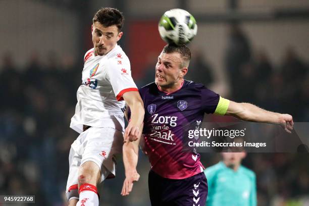 Andrija Novakovich of Telstar, Robin Zwartjens of FC Utrecht U23 during the Dutch Jupiler League match between Telstar v Utrecht U23 at the Rabobank...