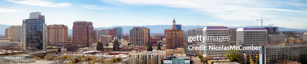 San Jose elevated downtown skyline wide banner panoramic view