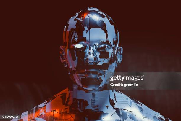 cyborg maschile futuristico spettrale - malvagità foto e immagini stock