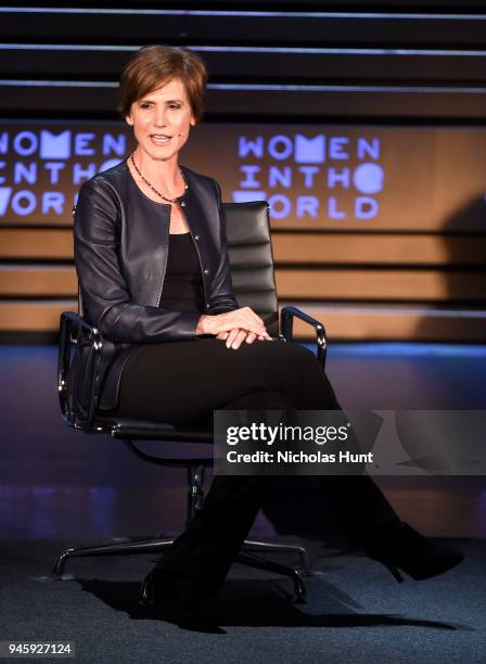 Sally Yates speaks on stage at the 2018 Women In The World Summit at Lincoln Center on April 13, 2018 in New York City.