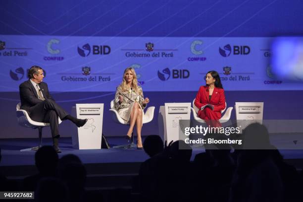 Ivanka Trump, assistant to U.S. President Donald Trump, center, speaks as Ray Washburne, president and chief executive officer of the Overseas...