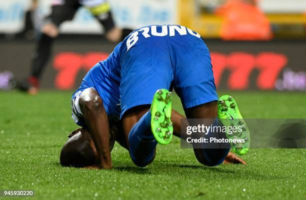 Ally Mbwana Samatta forward of KRC Genk during the Jupiler Pro League Play - Off 1 match between Sporting Charleroi and KRC Genk at the Stade du Pays...