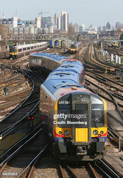 Trains pull into Clapham Junction Station in London, U.K., Friday, March 16, 2007.