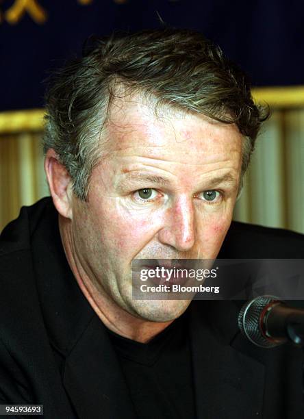 Sean Fitzpatrick, manager of the Classic All Blacks, speaks at a news conference at The Foreign Correspondents' Club of Japan in Tokyo, Japan, on...