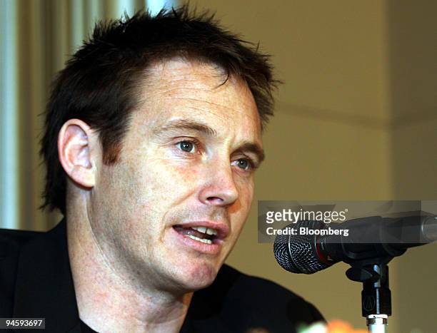 Andrew Mehrtens, Classic All Blacks team captain, speaks at a news conference at The Foreign Correspondents' Club of Japan in Tokyo, Japan, on...