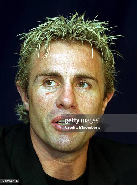 Justin Marshall, Classic All Blacks scrumhalf, speaks at a news conference at The Foreign Correspondents' Club of Japan in Tokyo, Japan, on Friday,...