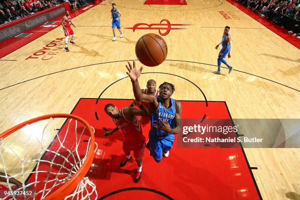 Jerami Grant of the Oklahoma City Thunder shoots the ball against the Houston Rockets on April 7, 2018 at the Toyota Center in Houston, Texas. NOTE...