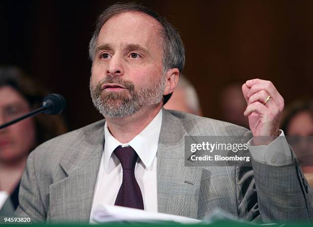 Merril Hirsh, partner at the law firm of Ross, Dixon and Bell, testifies at a Senate Judiciary Committee hearing about competition between generic...