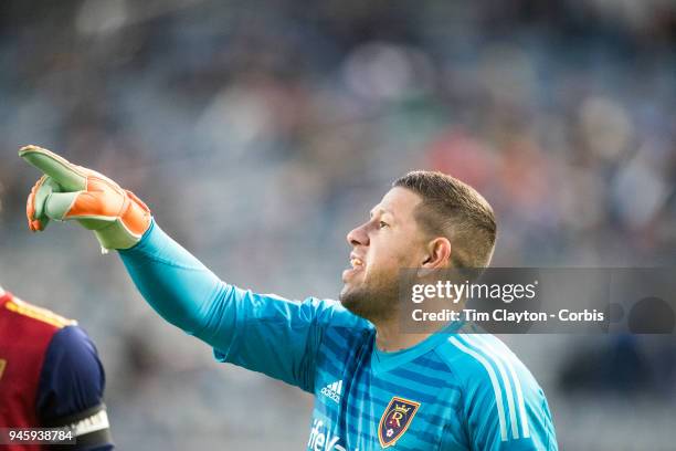 April 11: Goalkeeper Nick Rimando of Real Salt Lake during the New York City FC Vs Real Salt Lake regular season MLS game at Yankee Stadium on April...