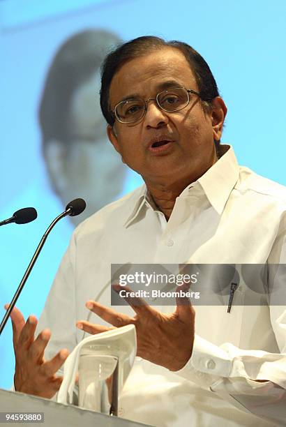 Palaniappan Chidambaram, finance minister of India, speaks during the first day of the Hindustan Times Leadership Summit in New Delhi, India, on...