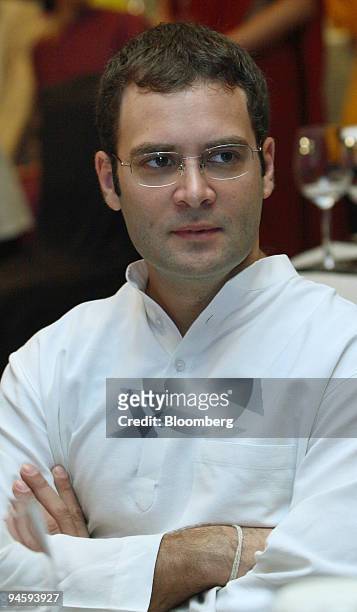 Rahul Gandhi, general secretary of the Indian National Congress, attends the first day of the Hindustan Times Leadership Summit in New Delhi, India,...