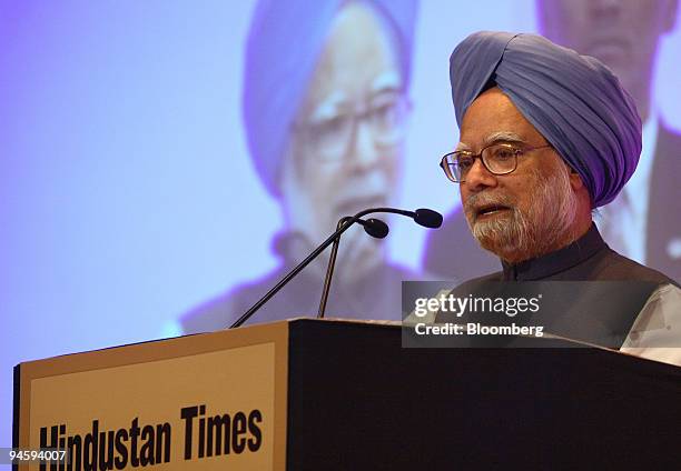 Manmohan Singh, India's prime minister, speaks during the first day of the Hindustan Times Leadership Summit in New Delhi, India, on Friday, Oct. 12,...