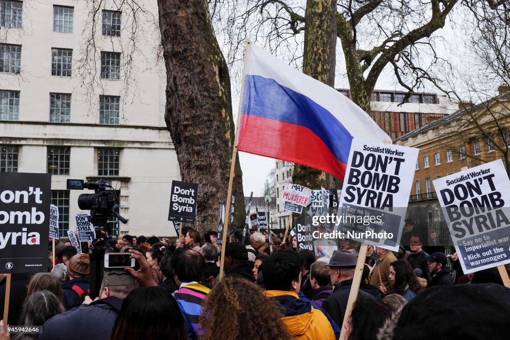 Stop The War Demonstrators Protest Against UK Military Involvement In Syria