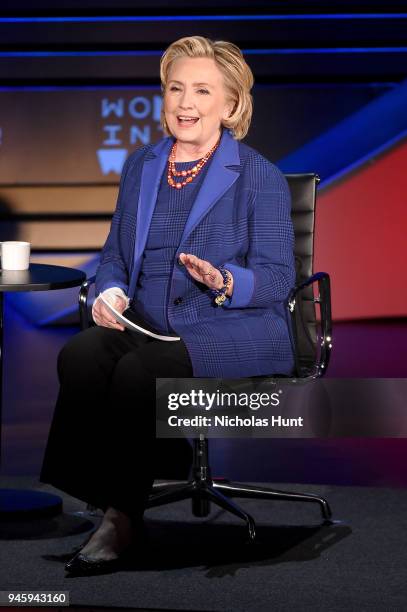 Hillary Rodham Clinton speaks on stage at the 2018 Women In The World Summit at Lincoln Center on April 13, 2018 in New York City.