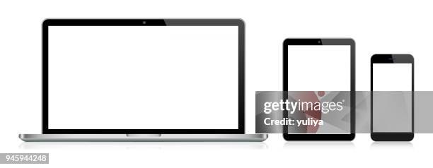 laptop, tablet, smartphone black color - portability stock illustrations