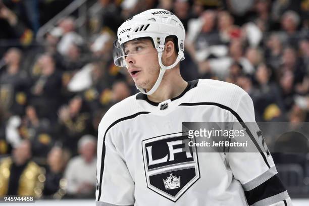 Dustin Brown of the Los Angeles Kings waits for play to resume against the Vegas Golden Knights in Game One of the Western Conference First Round...