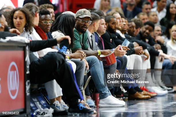 Denver Broncos linebacker Von Miller looks on during the first half between the Miami Heat and the Toronto Raptors at American Airlines Arena on...