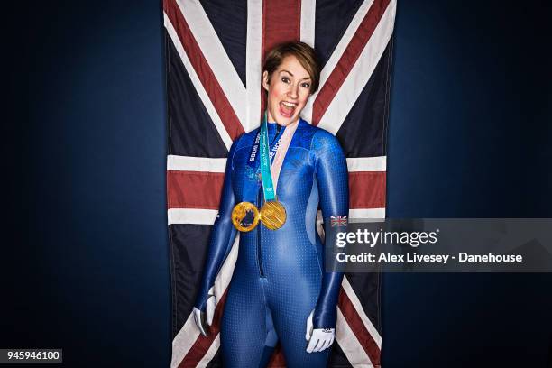 Lizzy Yarnold of Great Britain poses for a portrait wearing gold medals she won at the Sochi 2014 and PyeongChang 2018 Winter Olympic Games on March...