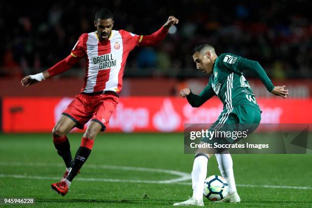 Cristian Tello of Real Betis during the La Liga Santander match between Girona v Real Betis Sevilla at the Estadi Municipal Montilivi on April 13,...