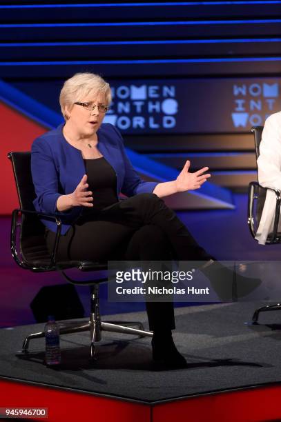 Carrie Gracie speaks on stage at the 2018 Women In The World Summit at Lincoln Center on April 13, 2018 in New York City.