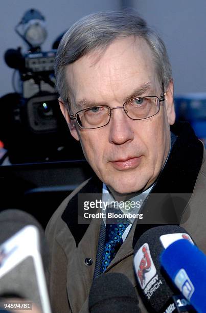 Former SAir Group chairman of the board and defendant in the Swissair trial, Philippe Bruggisser, arrives at the court in Buelach, Switzerland,...