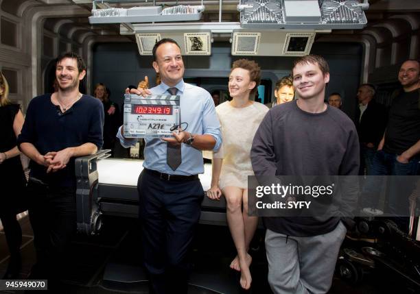 An Taoiseach, Leo Varadkar, TD Set Visit to Night Flyers held on April 13th in Limerick, Ireland -- Pictured: Eoin Macken, Leo Varadkar , Maya Eshet,...