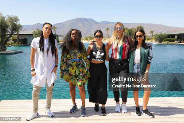 Amber Whittington, Ade Samuel, Lauren Abedini, Katie H. Willcox and Olivia Perez attend adidas Originals #TLKS Back of House at Zenyara Luxury Villas...