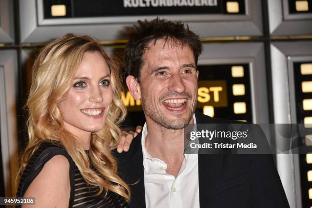 Isabel Thierauch and Oliver Mommsen during the premiere 'Die Haut der Anderen' at Kino in der Kulturbrauerei on April 13, 2018 in Berlin, Germany.