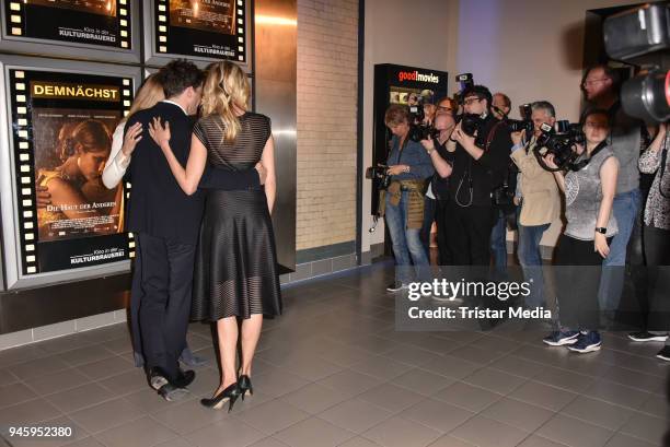 Judith Hoersch, Oliver Mommsen and Isabel Thierauch during the premiere 'Die Haut der Anderen' at Kino in der Kulturbrauerei on April 13, 2018 in...