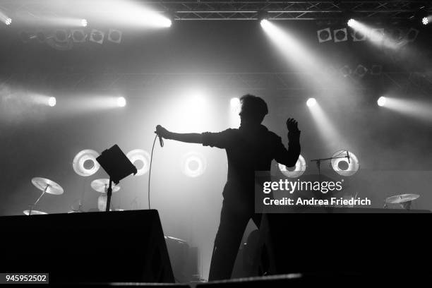 Peter Spilles of Project Pitchfork performs live on stage during a concert at Huxleys Neue Welt on April 13, 2018 in Berlin, Germany.