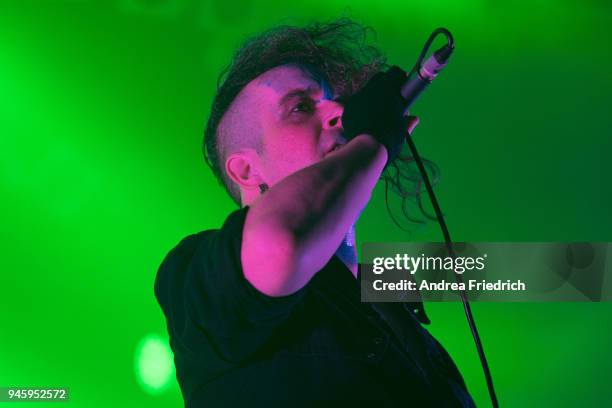 Peter Spilles of Project Pitchfork performs live on stage during a concert at Huxleys Neue Welt on April 13, 2018 in Berlin, Germany.