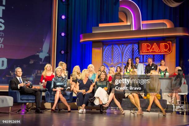 Episode 15066 -- Pictured: Andy Cohen, Camille Grammer, Dorinda Medley, Brandi Glanville, Adrienne Maloof, Vicki Gunvalson, Eileen Davidson, Lala...