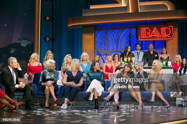 Episode 15066 -- Pictured: Andy Cohen, Camille Grammer, Dorinda Medley, Brandi Glanville, Adrienne Maloof, Vicki Gunvalson, Eileen Davidson, Lala...