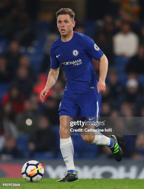 Charlie Colkett of Chelsea during the Premier League 2 match between Chelsea and Tottenham Hotspur at Stamford Bridge on April 13, 2018 in London,...